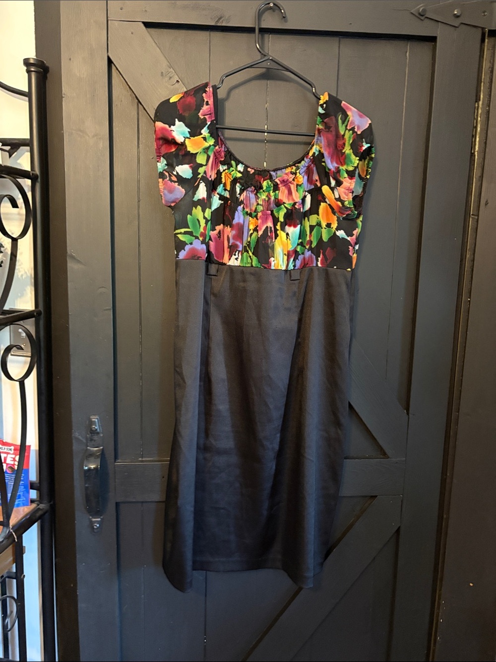 Alyx Black Midi Dress with Vibrant Floral Bodice